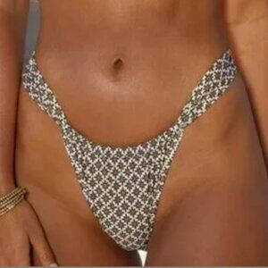 Cupshe Brown and White Floral Cheeky Bikini Bottom, size Medium, NWT